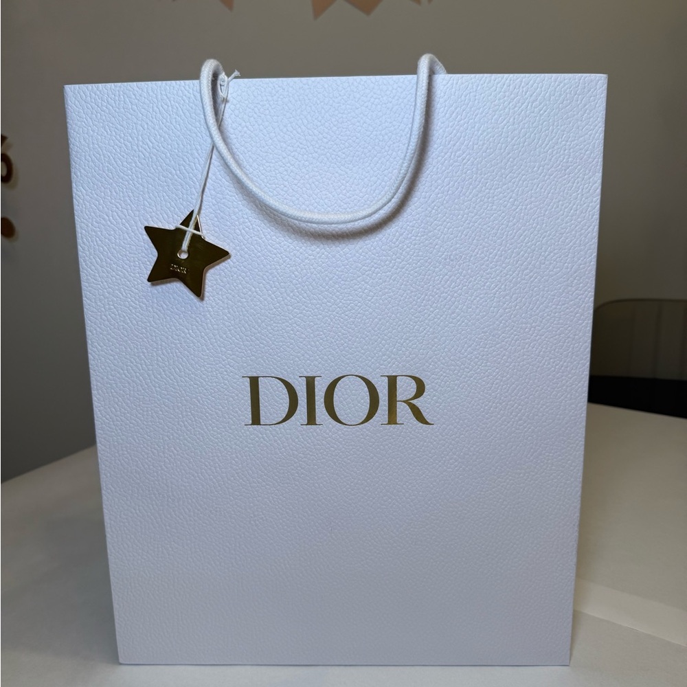 Dior Paper White Bag with Gold Dior Sharm.  17.5”x 14”x 6.5”